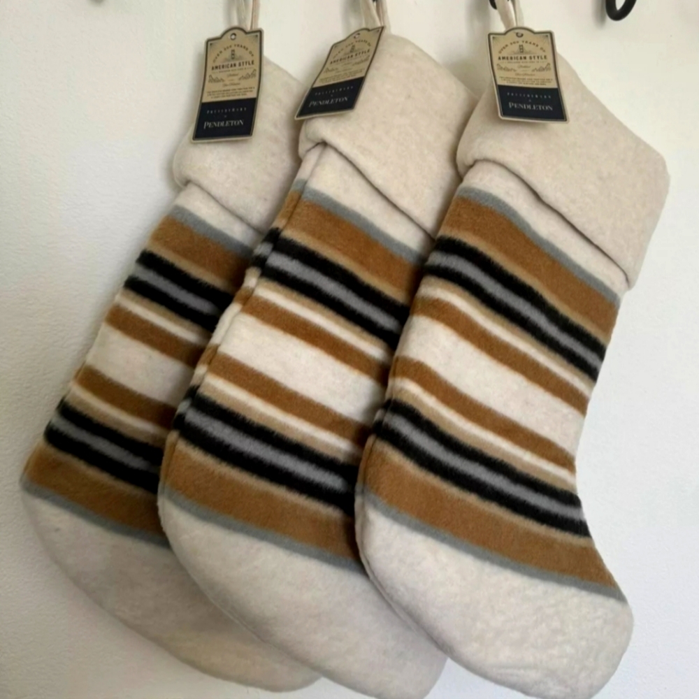 NEW Pottery Barn Pendleton Yakima Camp  Striped Stocking Set Of 3